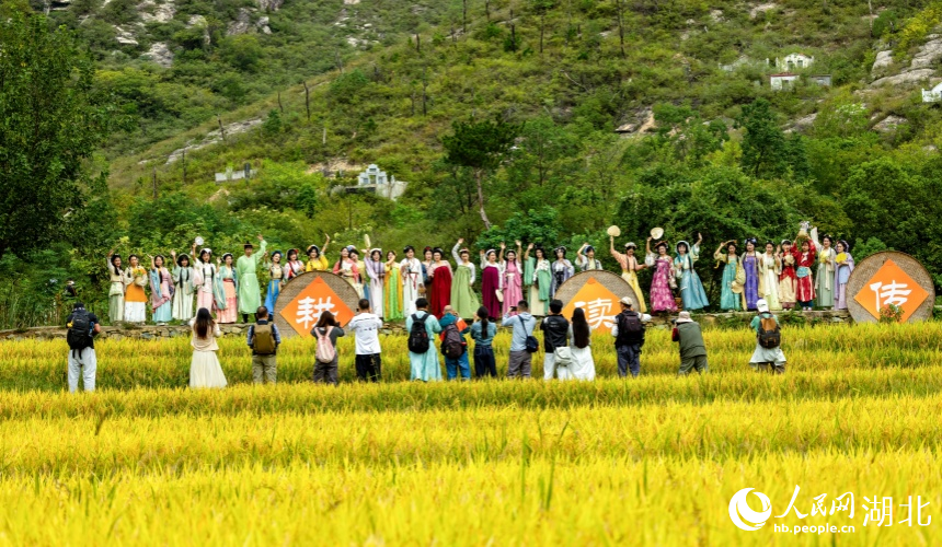 大余湾晒秋活动吸引大量汉服爱好者前往“打卡”。人民网记者 郭婷婷摄