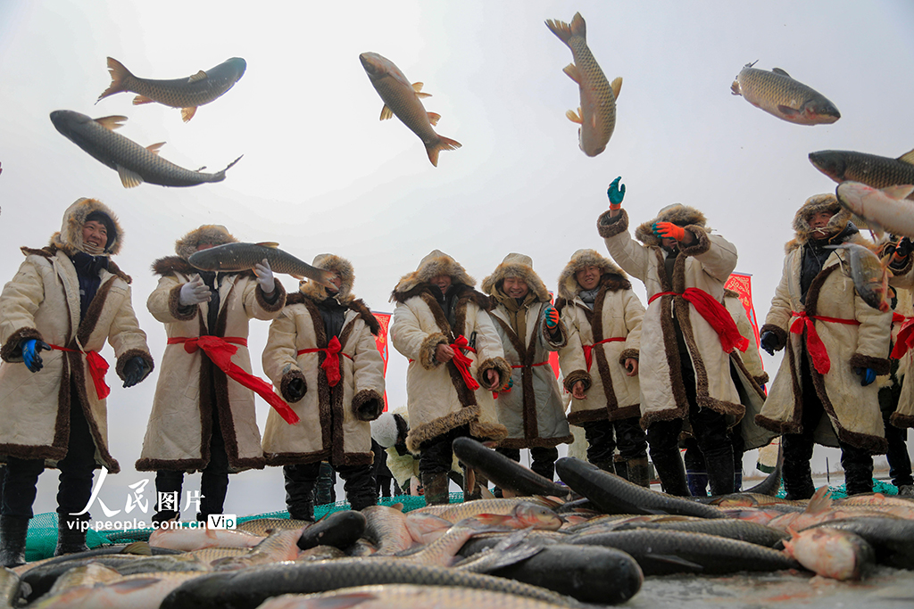 新疆博湖：博斯腾湖冬捕 人欢鱼跃