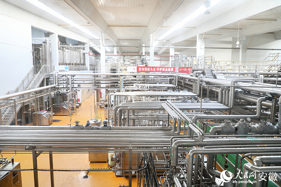 肥东经开区食品产业园内，安徽新希望白帝乳业的自动化设备仍在平稳运行。人民网 郭昊摄